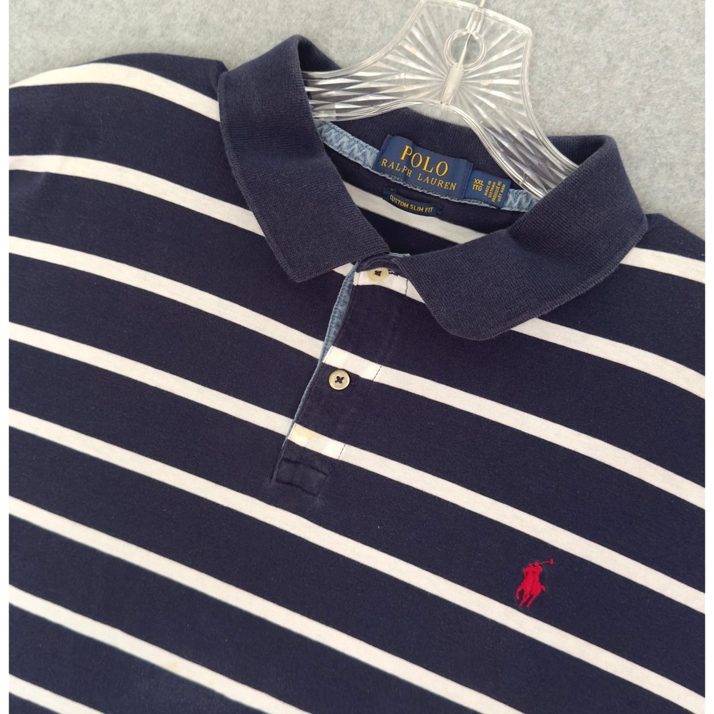 Polo Ralph Lauren Golf Shirt Men XXL Blue Striped Custom Slim Fit Short Sleeve